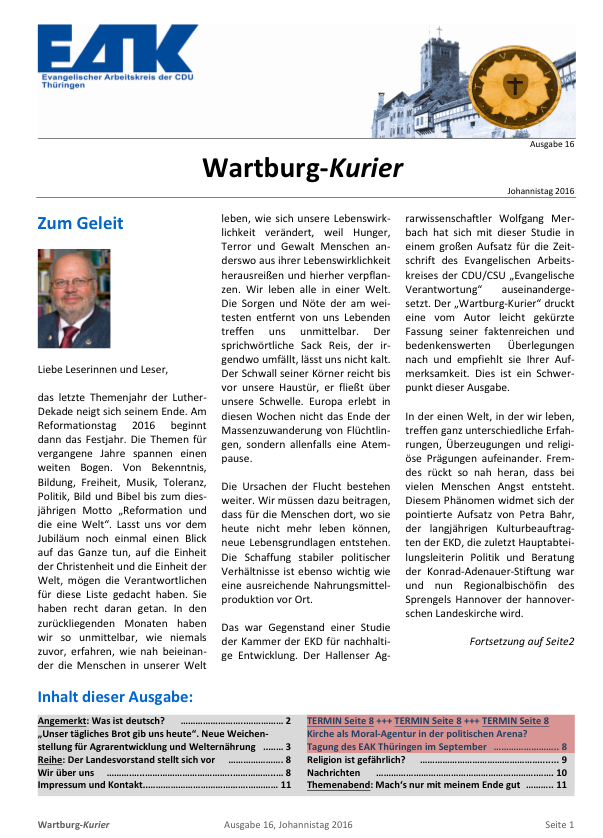 Johannisausgabe des Wartburg-Kuriers